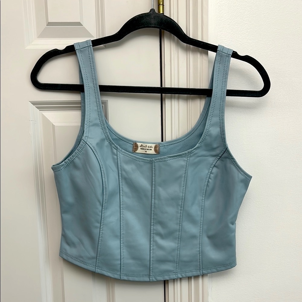 Altar’D State Blue Faux Leather Crop Top
